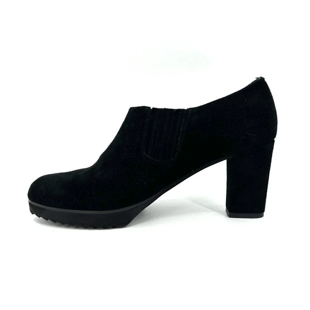 ANYI LU Handmade In Italy Black Natalie Suede Block Heel Ankle Bootie Shoes 8.5